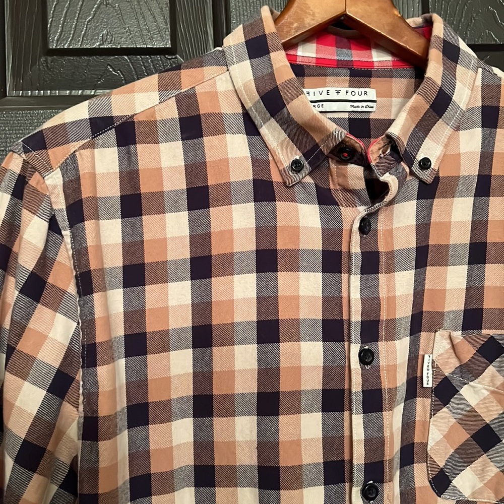 FIVE FOUR beige & navy mens XL button down